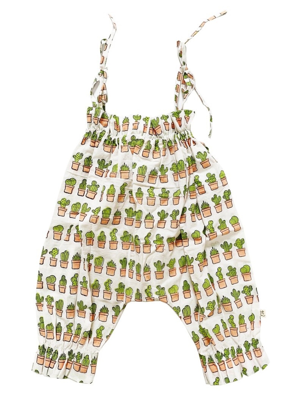 Kids Cactus Print One-Piece Romper - White with Green & Tan